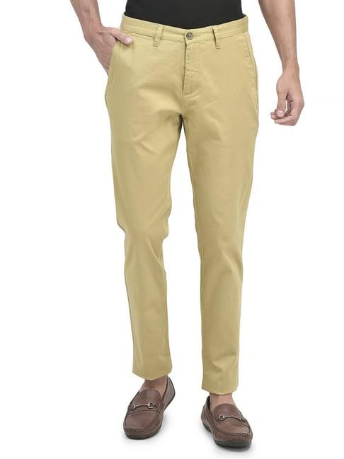 woodland khaki regular fit flat front trousers