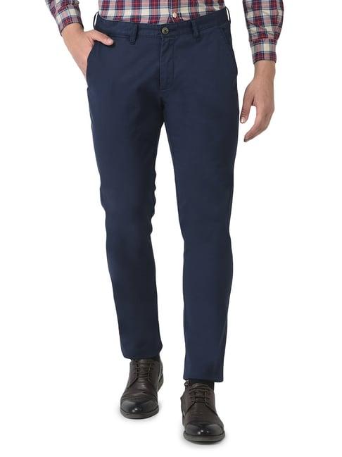 woodland navy regular fit flat front trousers