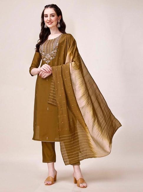 berrylicious gold embroidered kurta with pant & dupatta