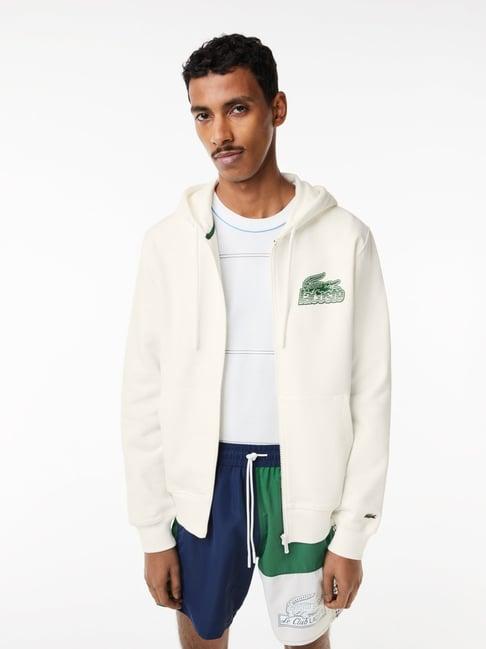 lacoste white cotton classic fit hooded sweatshirt