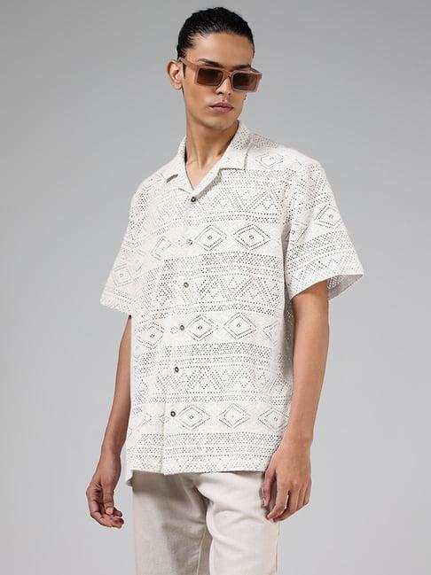 eta by westside off white geometric mesh relaxed fit shirt