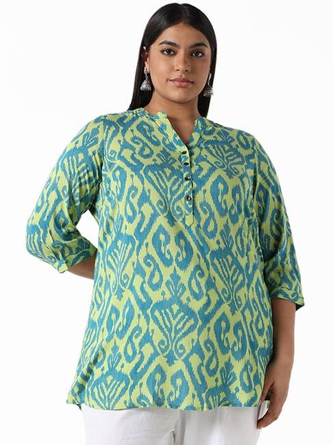 diza by westside ikkat printed lime green kurti