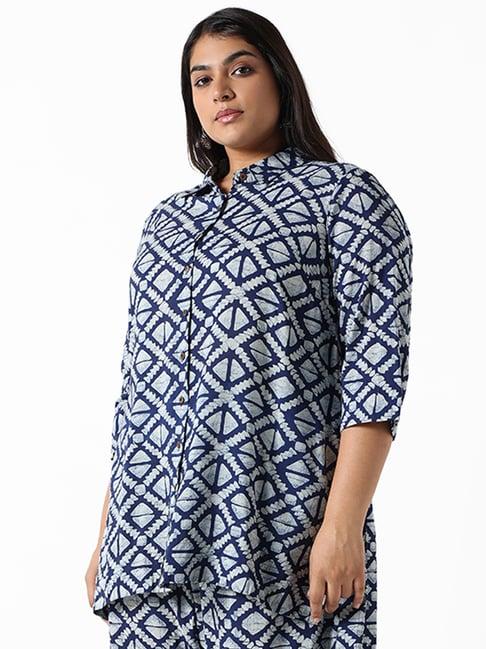 diza by westside indigo and light blue printed slim fit shirt