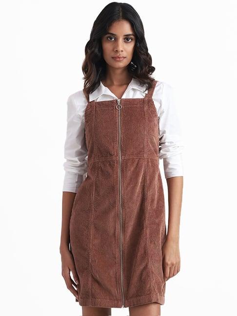 nuon by westside chocolate corduroy zip up dress