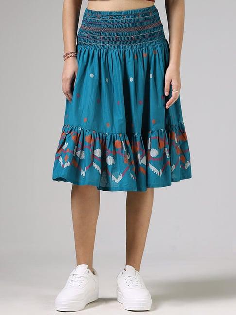 bombay paisley by westside blue printed smocked skirt