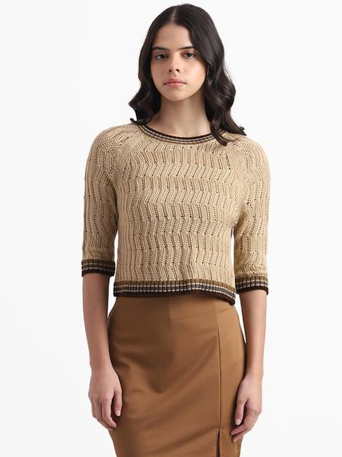 nuon by westside beige crochet knit sweater