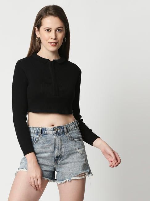 blamblack black regular fit crop t-shirt