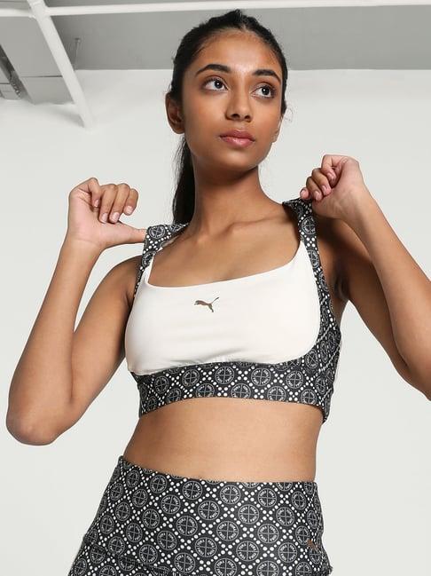 puma white printed mid support padded training bra