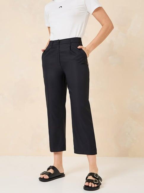 styli black mid rise straight trousers