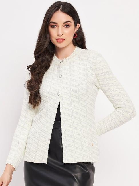 duke white self pattern cardigan