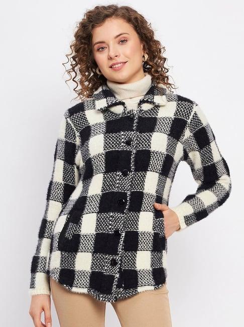 duke black & white chequered cardigan