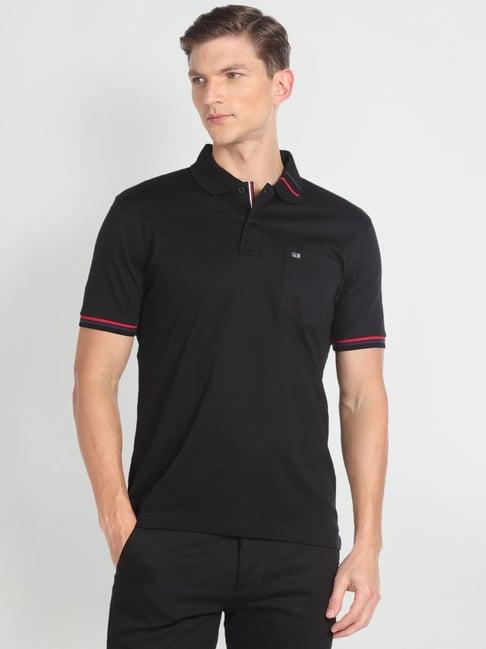 arrow sport black cotton regular fit polo t-shirt