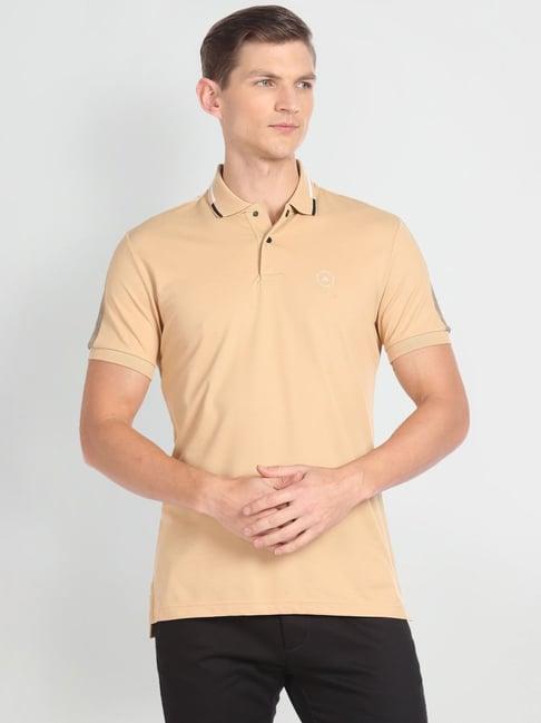 arrow new york beige cotton regular fit polo t-shirt