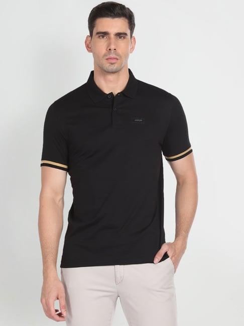 arrow new york black cotton regular fit polo t-shirt