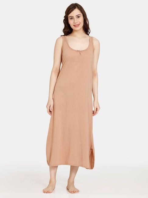 rosaline by zivame beige cotton long camisole