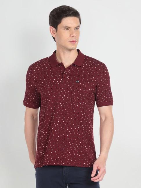 arrow sport red cotton regular fit printed polo t-shirt