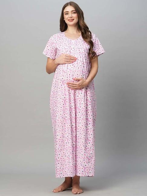 momtobe pink floral print maternity nighty