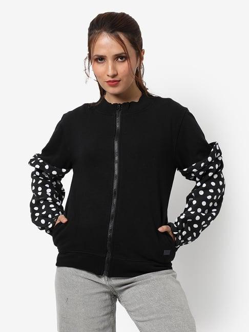 campus sutra black cotton polka dot sweatshirt