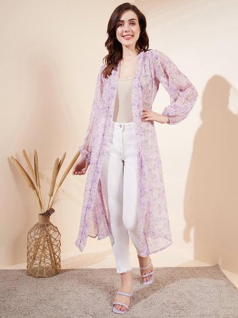 magre lavender floral print long shrug