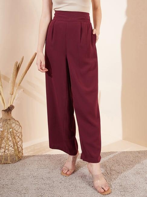 magre maroon regular fit mid rise trousers