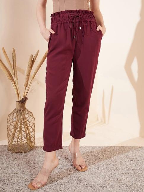 magre maroon regular fit mid rise trousers