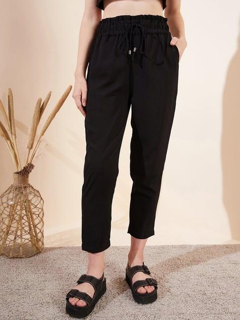 magre black regular fit mid rise trousers