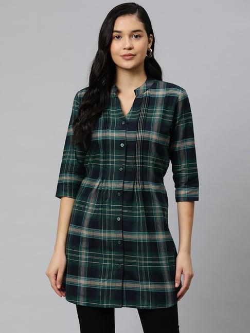 one femme green check tunic