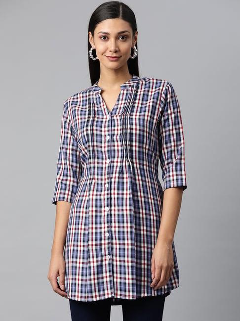 one femme blue & white check tunic