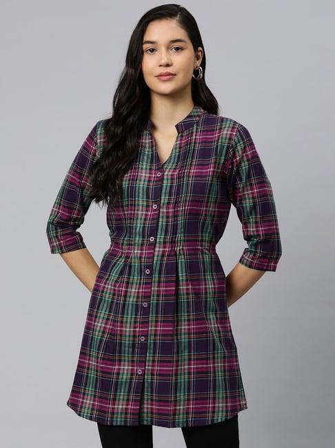 one femme purple & green check tunic