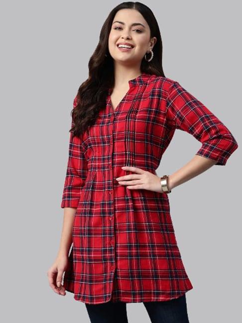 one femme red & blue check tunic