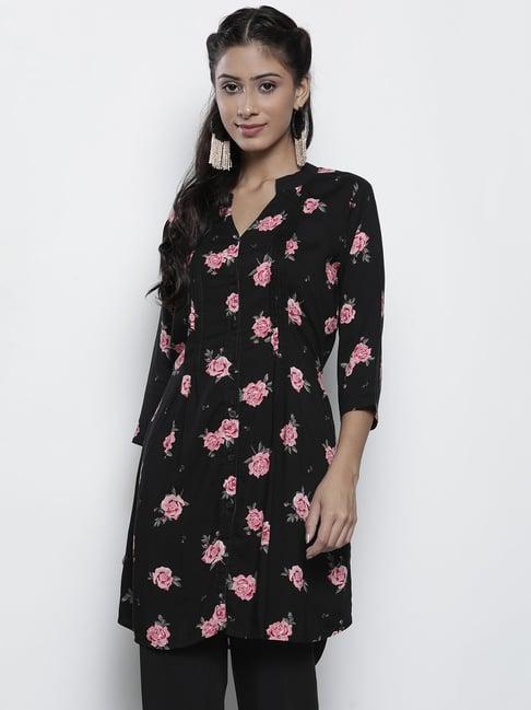 one femme black floral print tunic