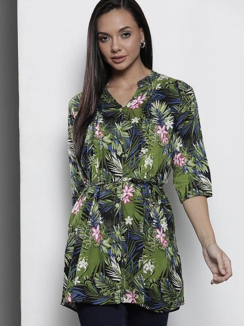 one femme green floral print tunic