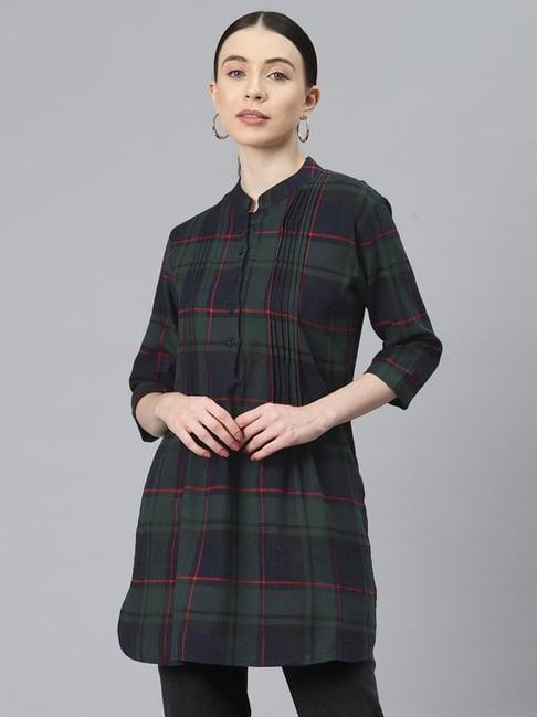 one femme green check tunic