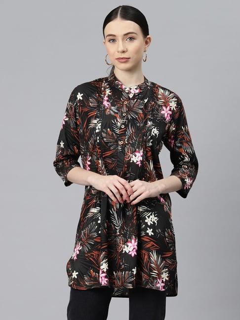 one femme black floral print tunic