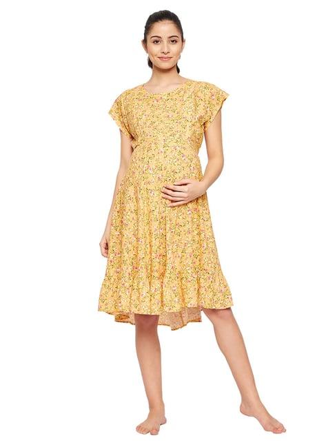 hypernation yellow rayon floral print maternity night dress