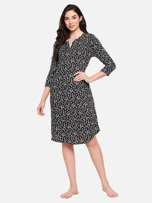 hypernation black rayon floral print night dress