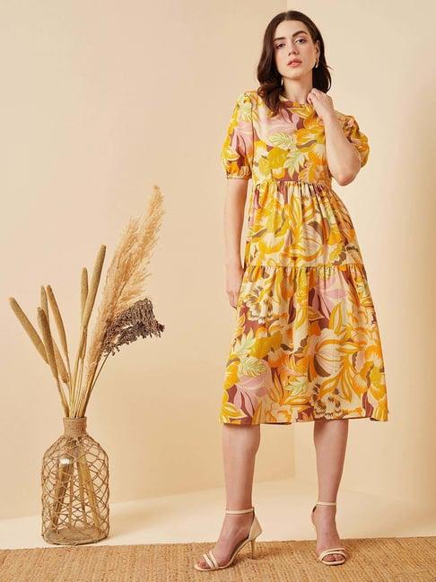 carlton london yellow printed a-line dress