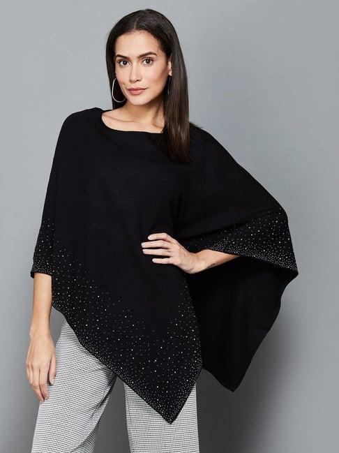 code by lifestyle black embellished poncho