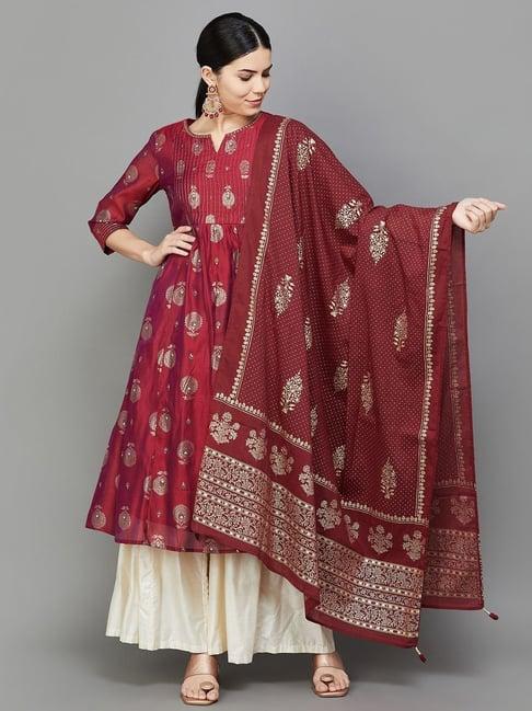 melange by lifestyle maroon cotton printed dupatta