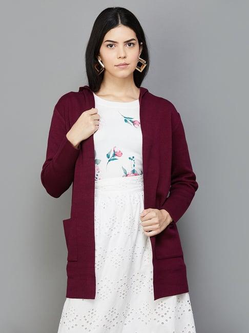 code by lifestyle maroon hooded cardigan