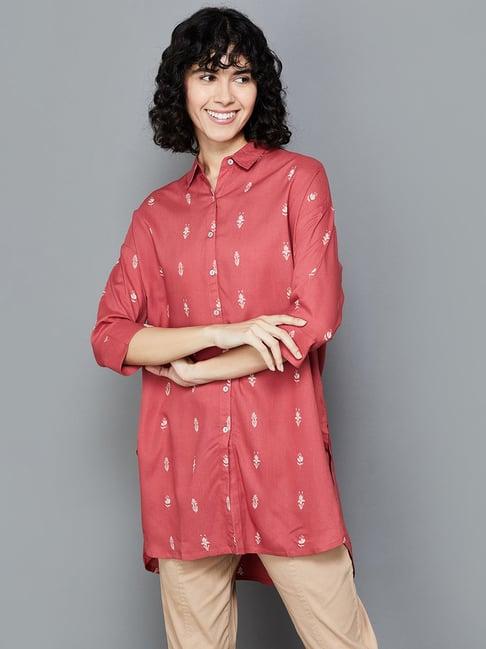 colour me by melange pink printed long shirt