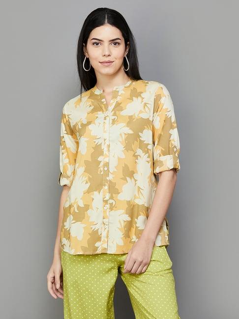 melange by lifestyle mustard printed shirt