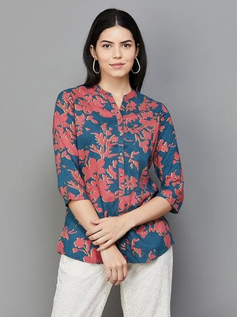 melange by lifestyle blue printed shirt