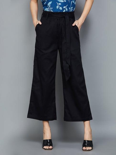 colour me by melange black cotton flared pants