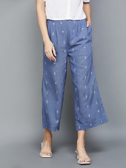 colour me by melange blue printed flared pants