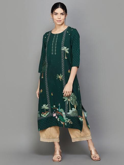 melange by lifestyle emerald printed straight kurta