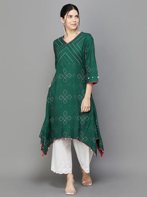 melange by lifestyle emerald printed a line kurta