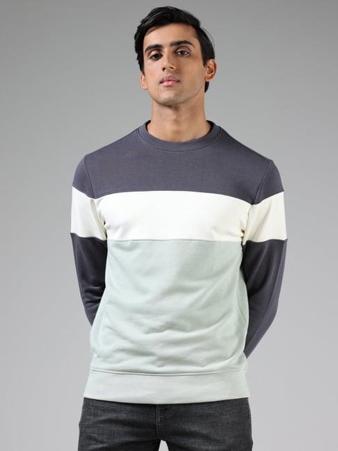 wes casuals by westside charcoal & sage green colorblock sweatshirt