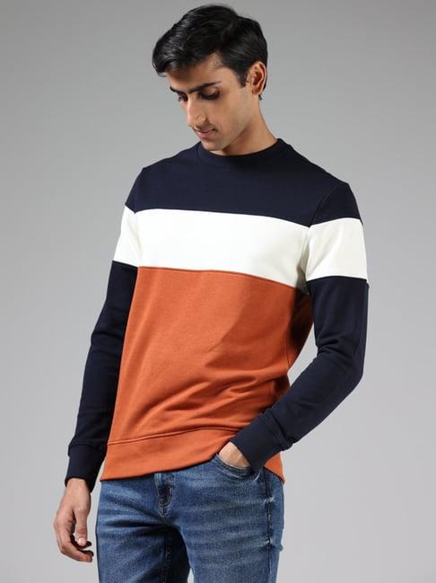 wes casuals by westside navy blue & rust colorblock sweatshirt