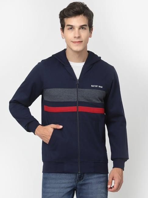 kalt navy regular fit striped hooded sweatshirt